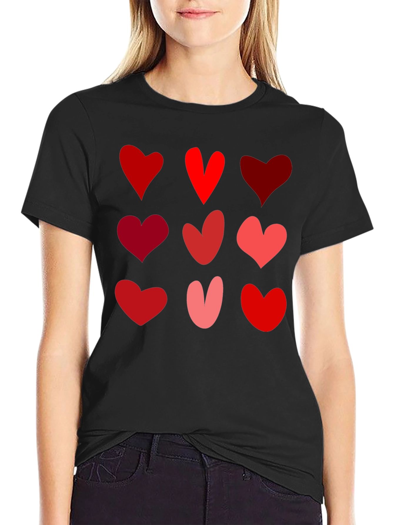 Black Heart Pattern Black T-Shirt view 2