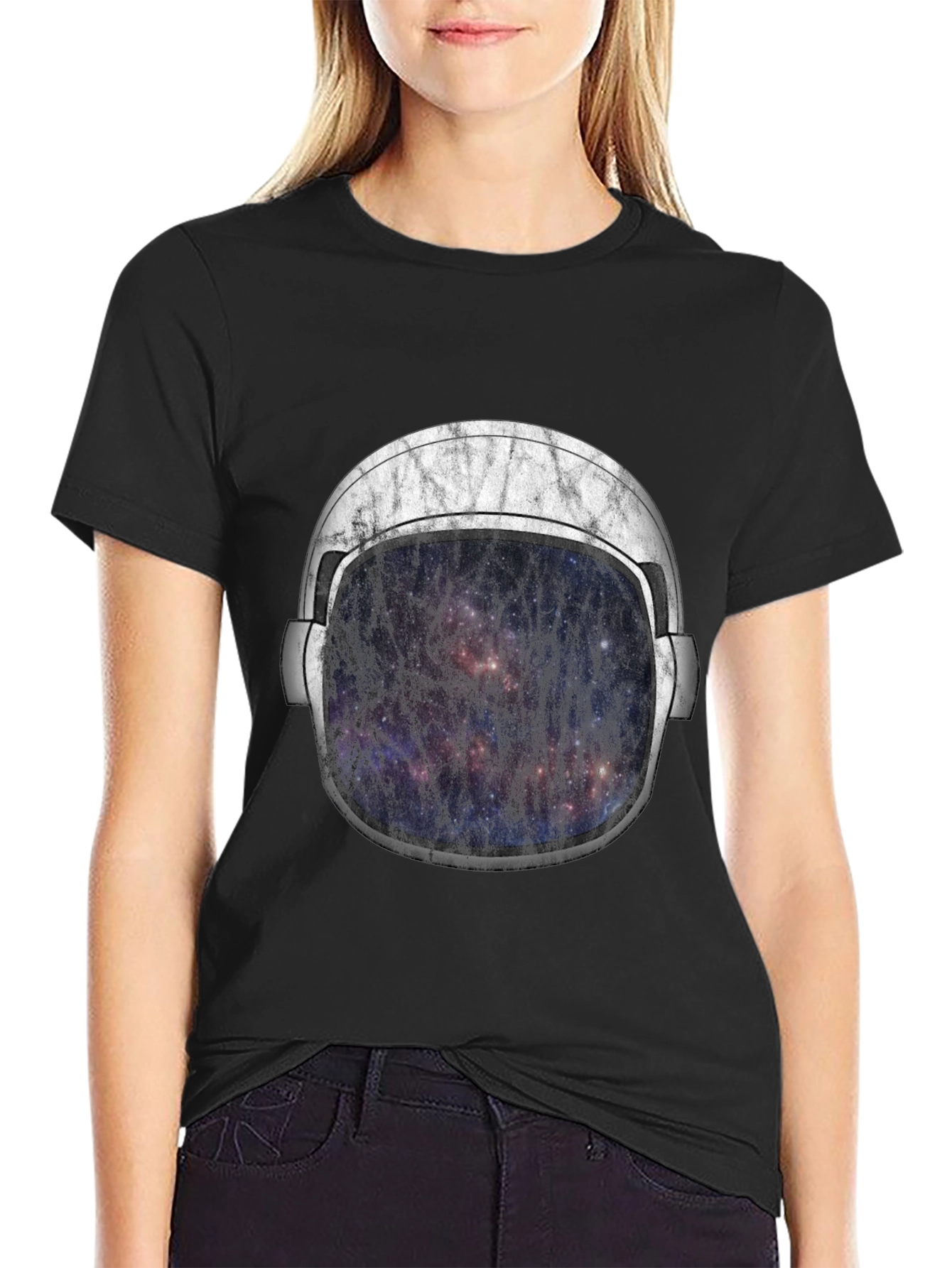 Black Astronaut Helmet Graphic T-Shirt - Galaxy Design view 2