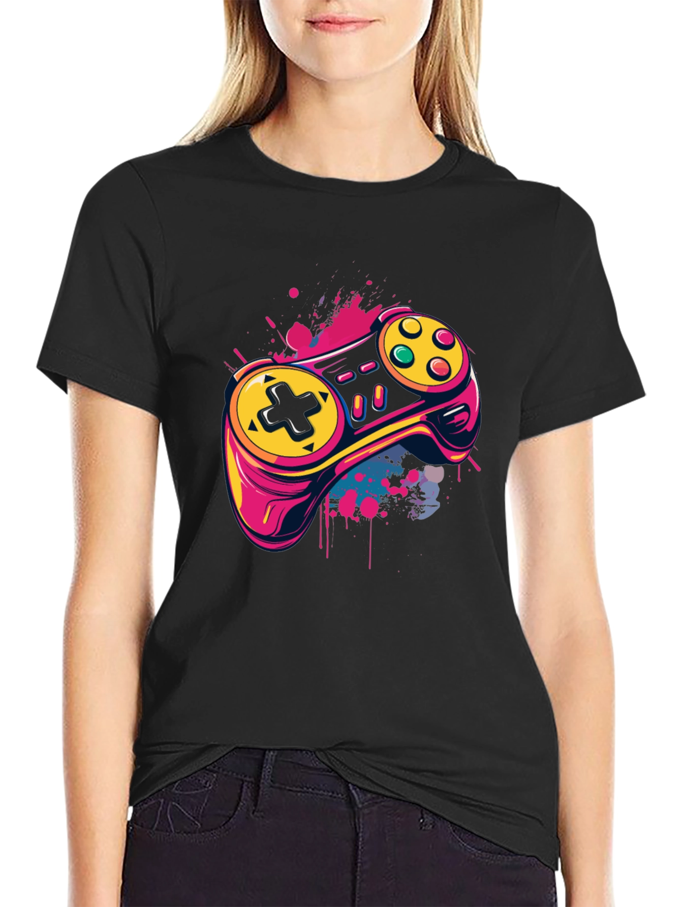 Black Gaming Controller T-Shirt - Cool Graphic Tee view 2