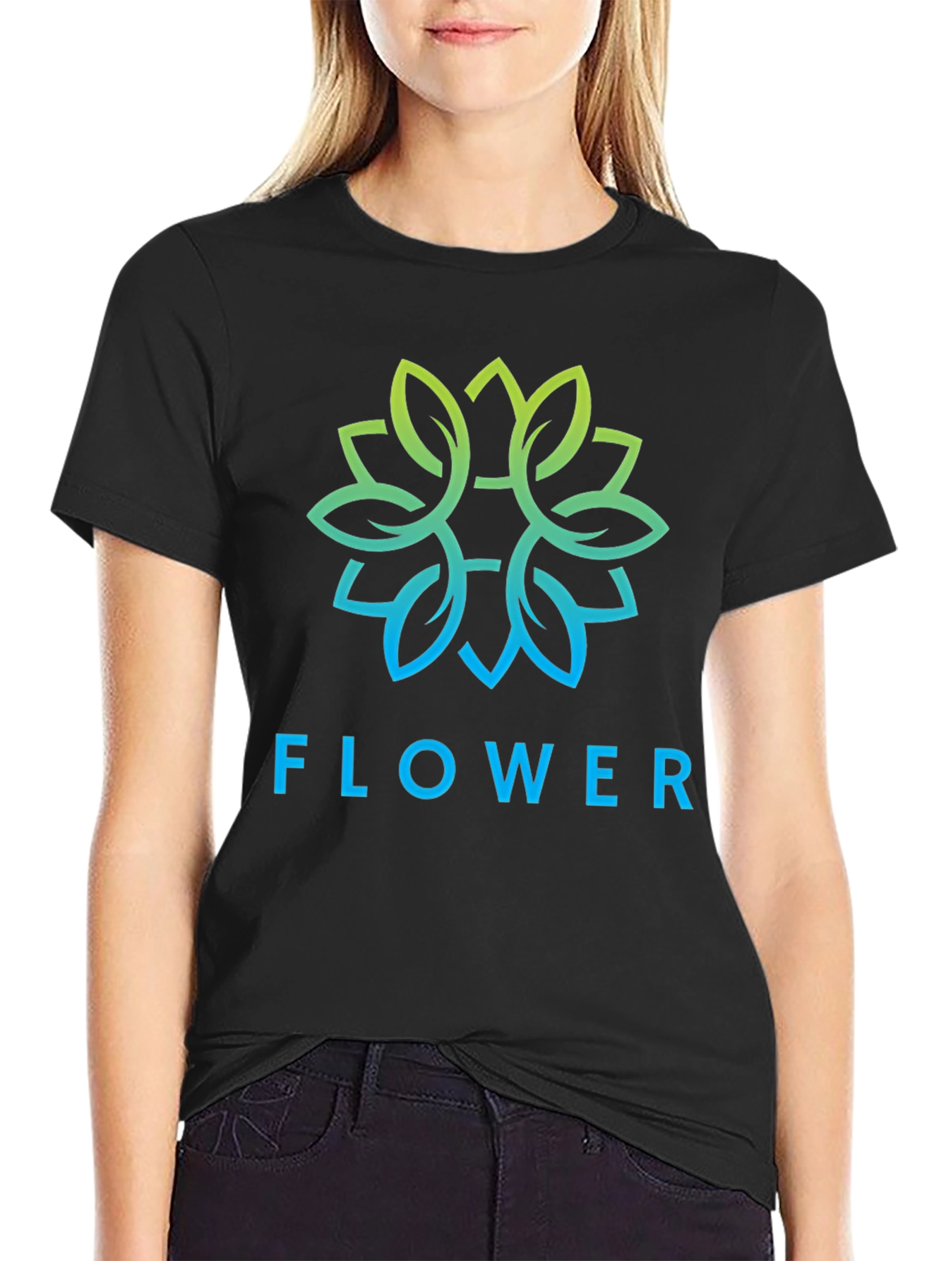 Black Flower Graphic Print Black T-Shirt view 2