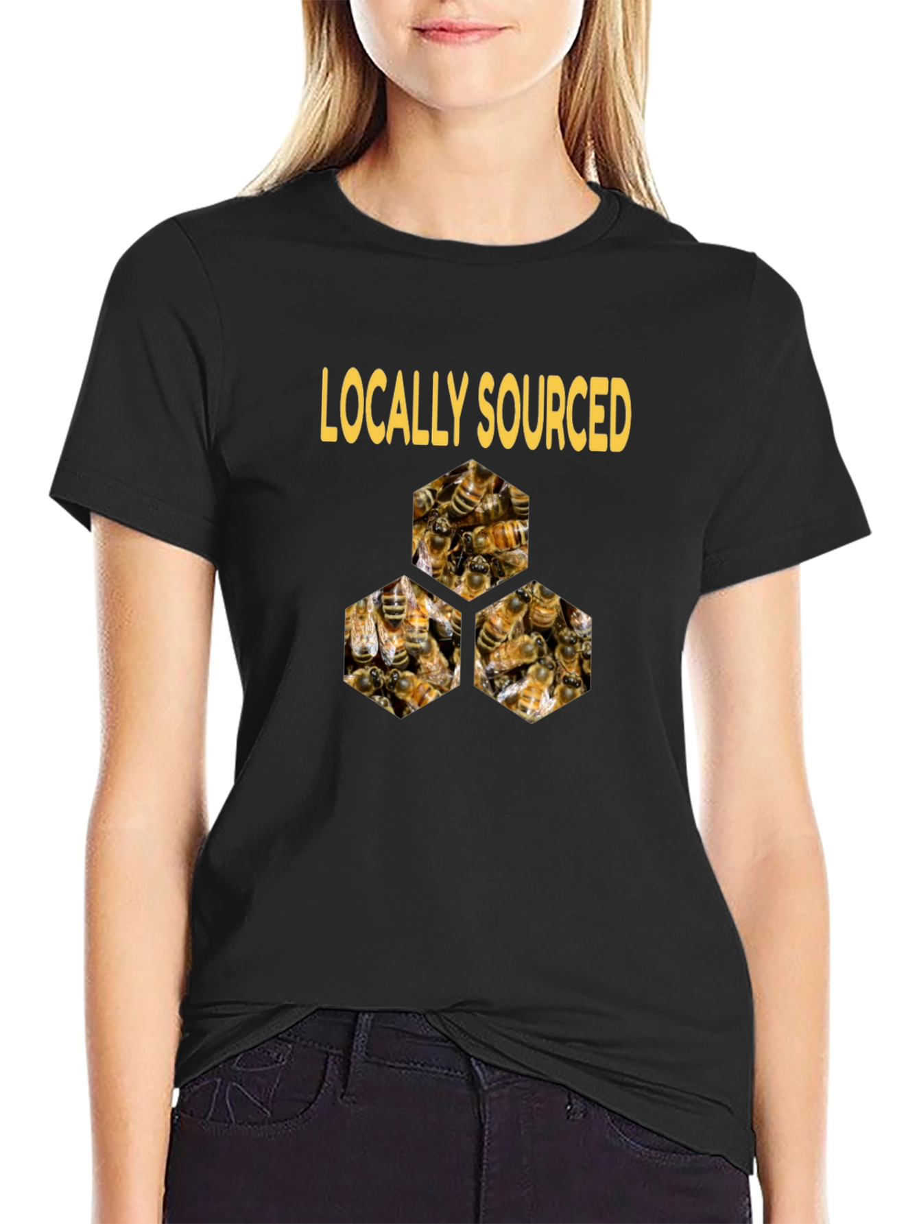 Black Locally Sourced Honey Bees T-Shirt view 2