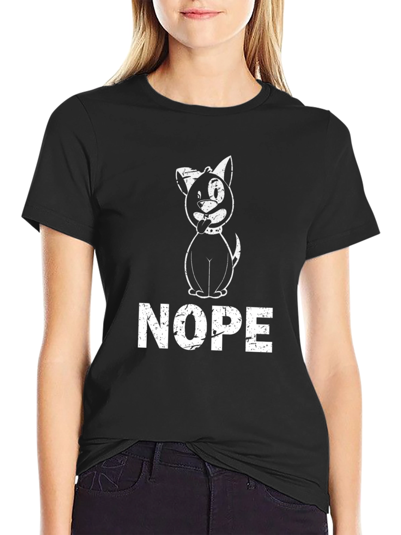 Black Nope Dog T-Shirt - Funny Graphic Tee view 2