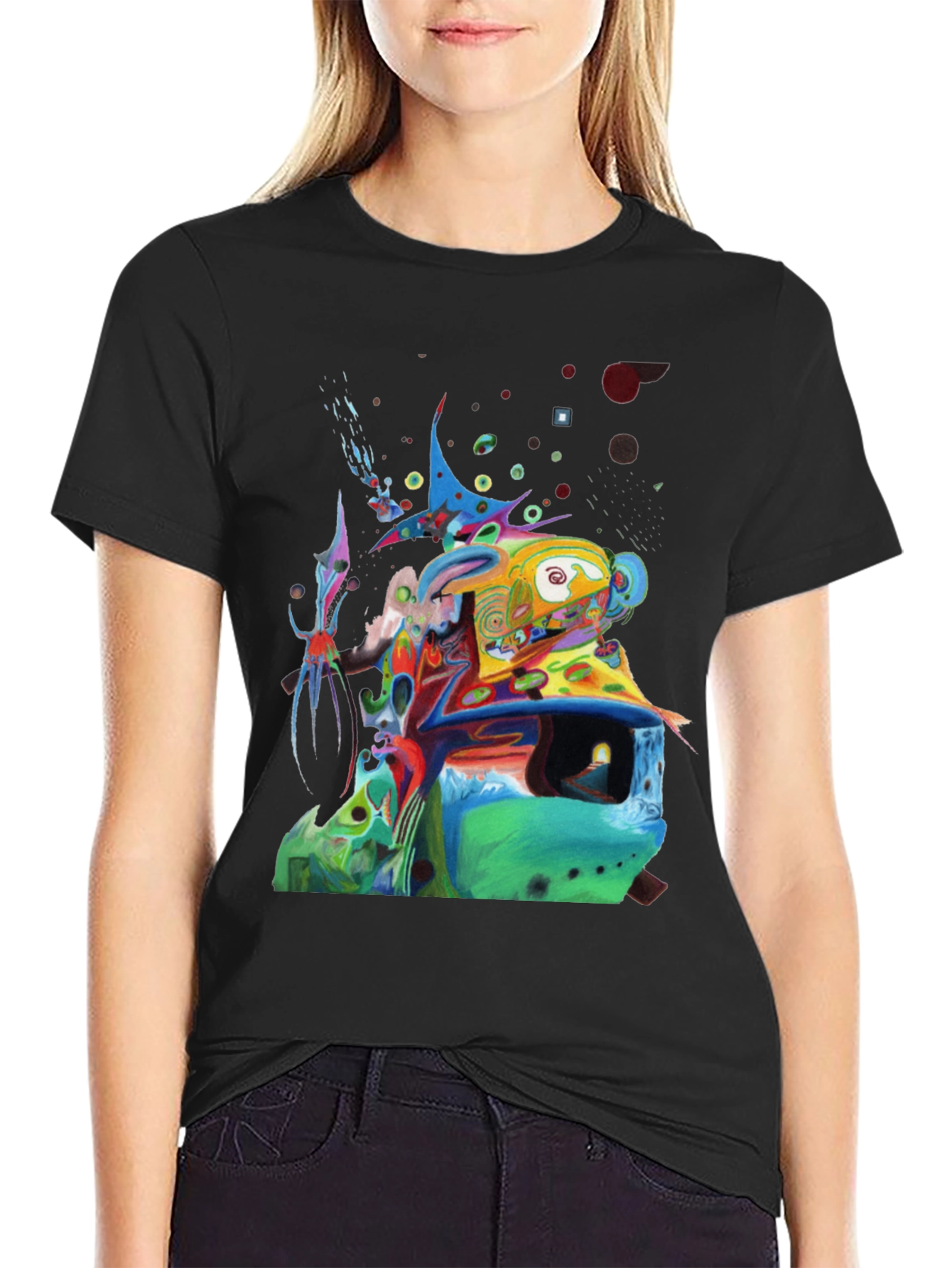 Black Abstract Art Print Black T-Shirt view 2