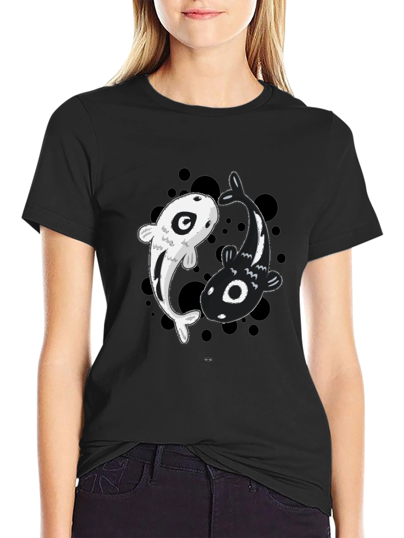 Black Yin Yang Koi Fish Graphic Tee - Black view 2