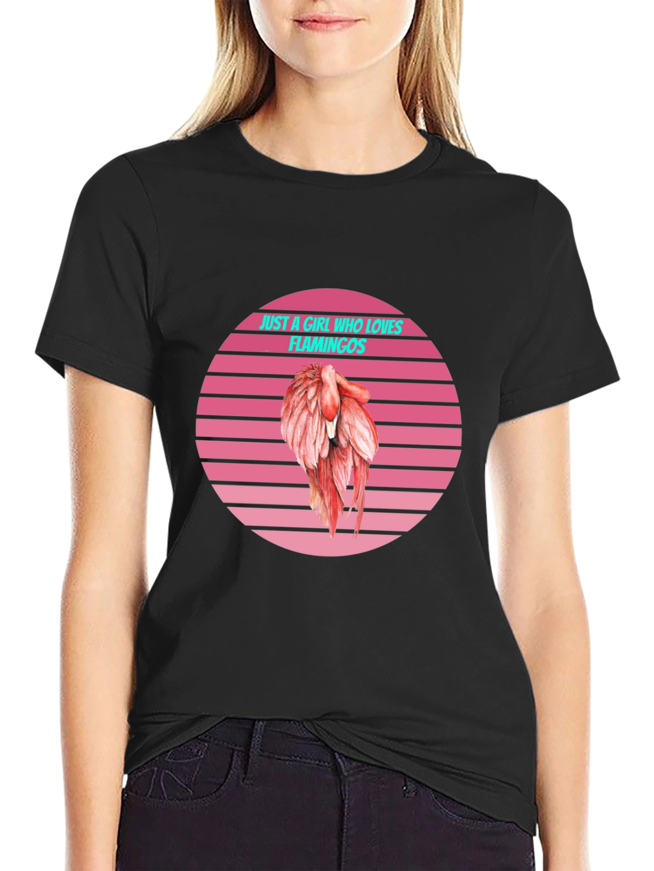 Black Just a Girl Who Loves Flamingos T-Shirt view 2