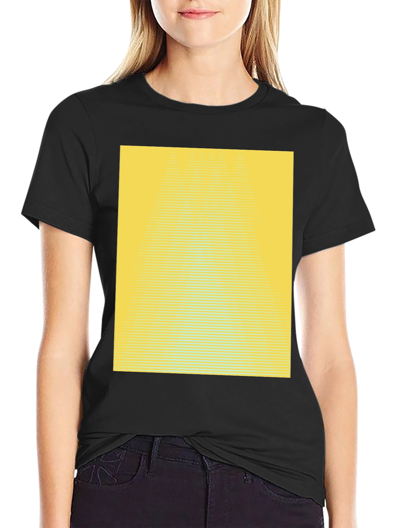 Black Abstract Yellow Gradient T-Shirt - Modern Graphic Tee view 2