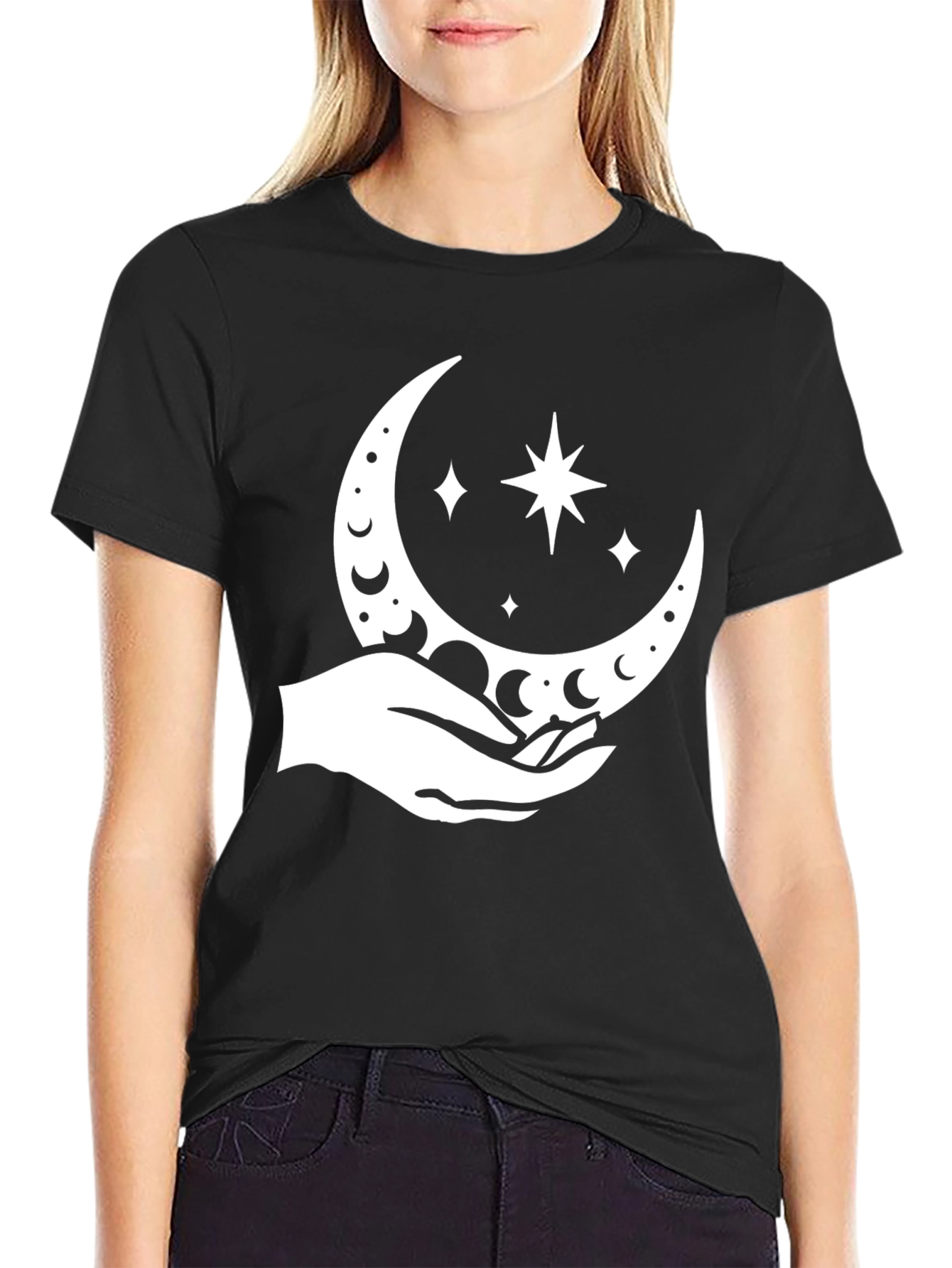 Black Celestial Hand Graphic Tee - Black Cotton Blend view 2