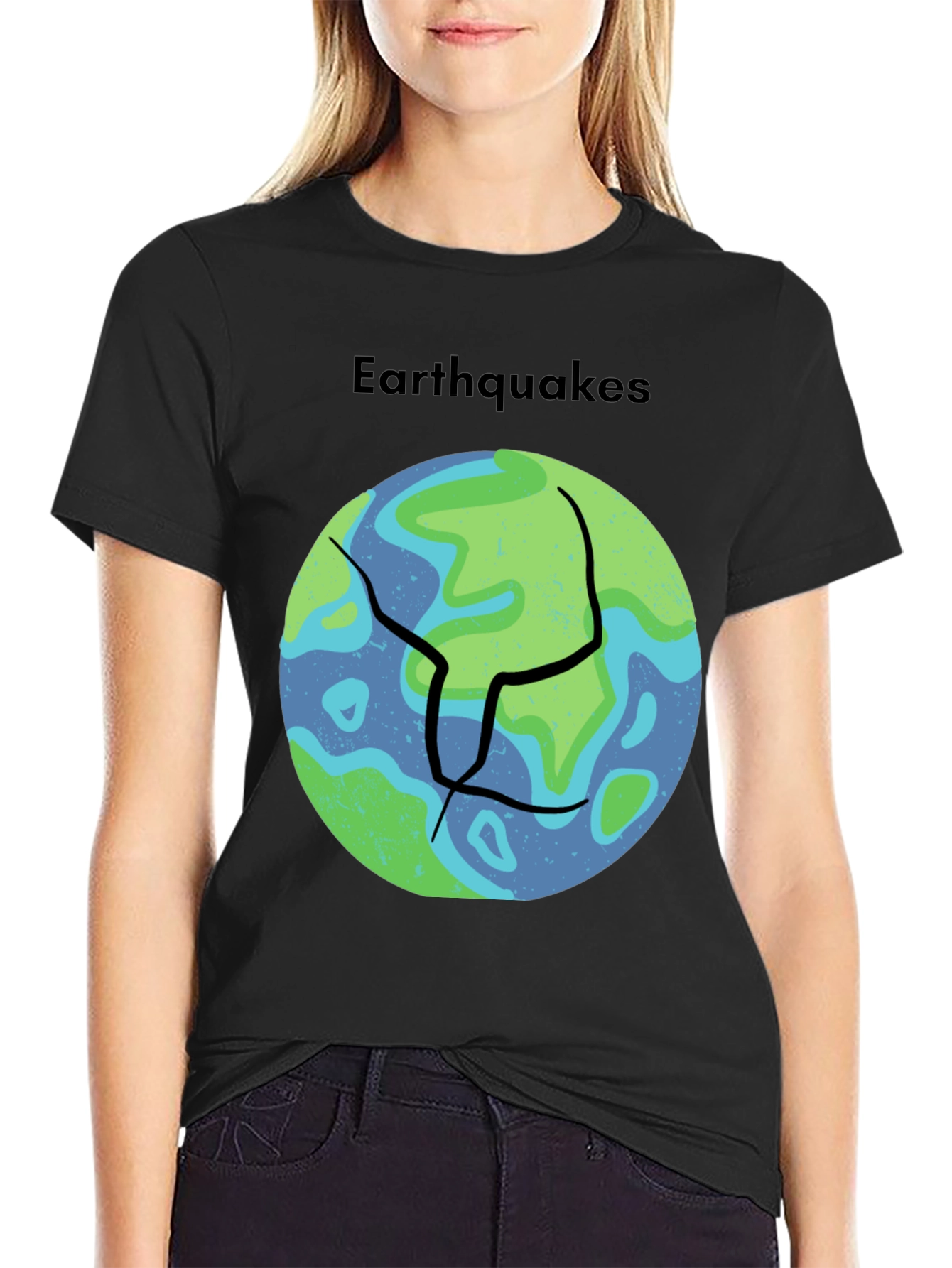 Black Earthquakes Graphic Tee - Black Crew Neck T-Shirt view 2