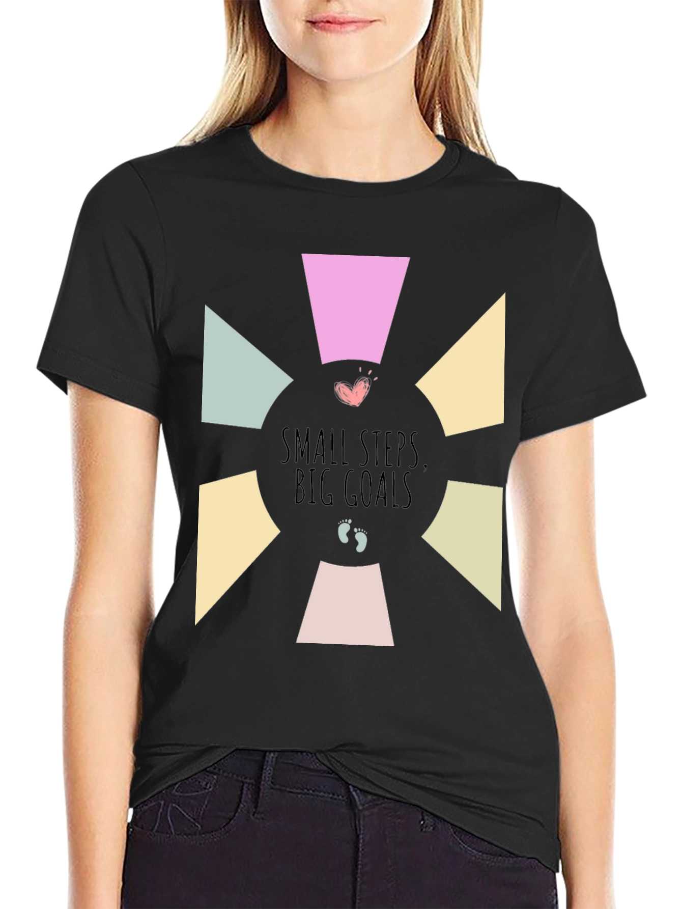 Black Small Steps Big Goals Graphic Tee view 2