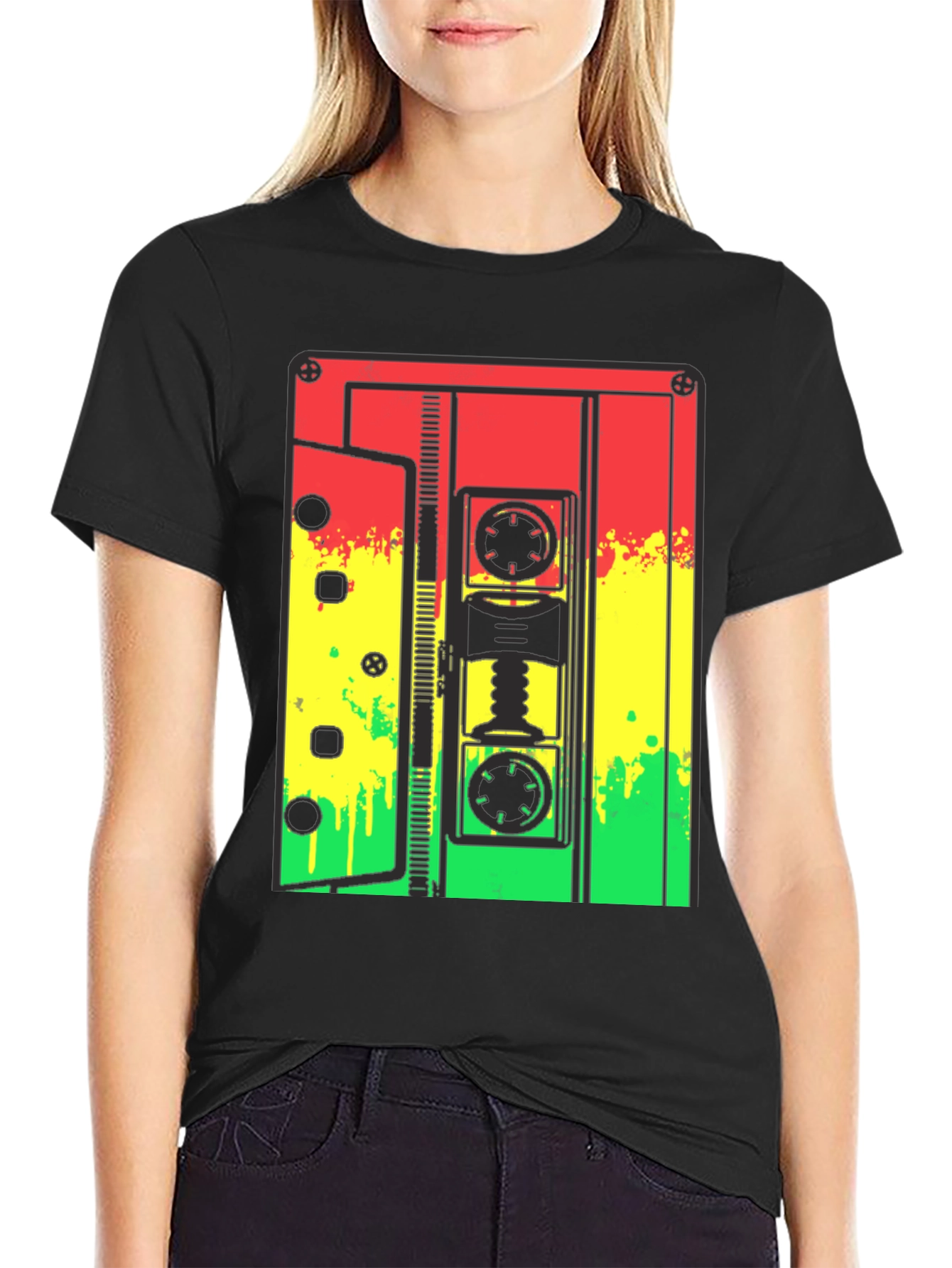 Black Rasta Cassette Tape Graphic Tee view 2