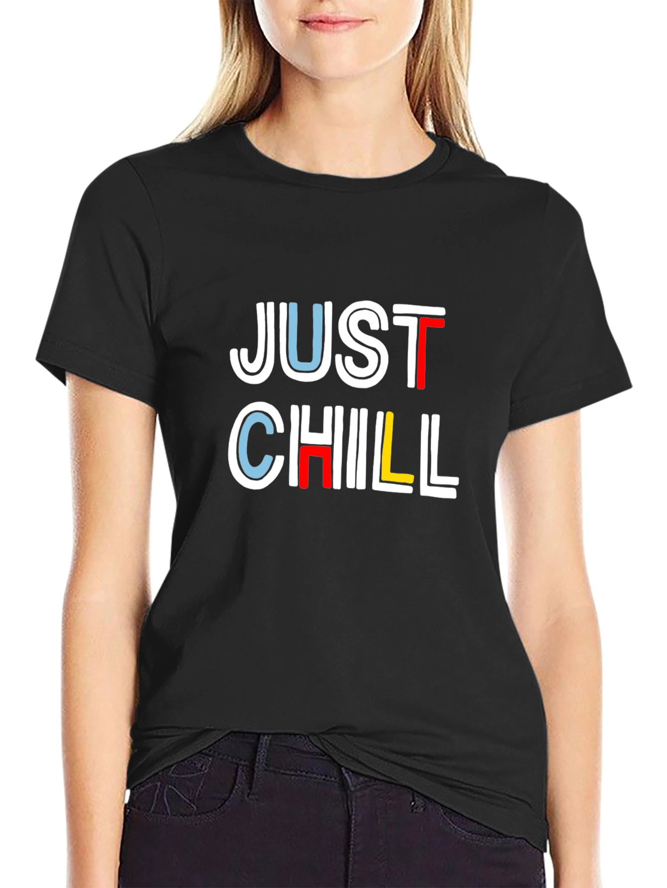 Black Just Chill Graphic Tee - Comfortable Casual Wear view 2