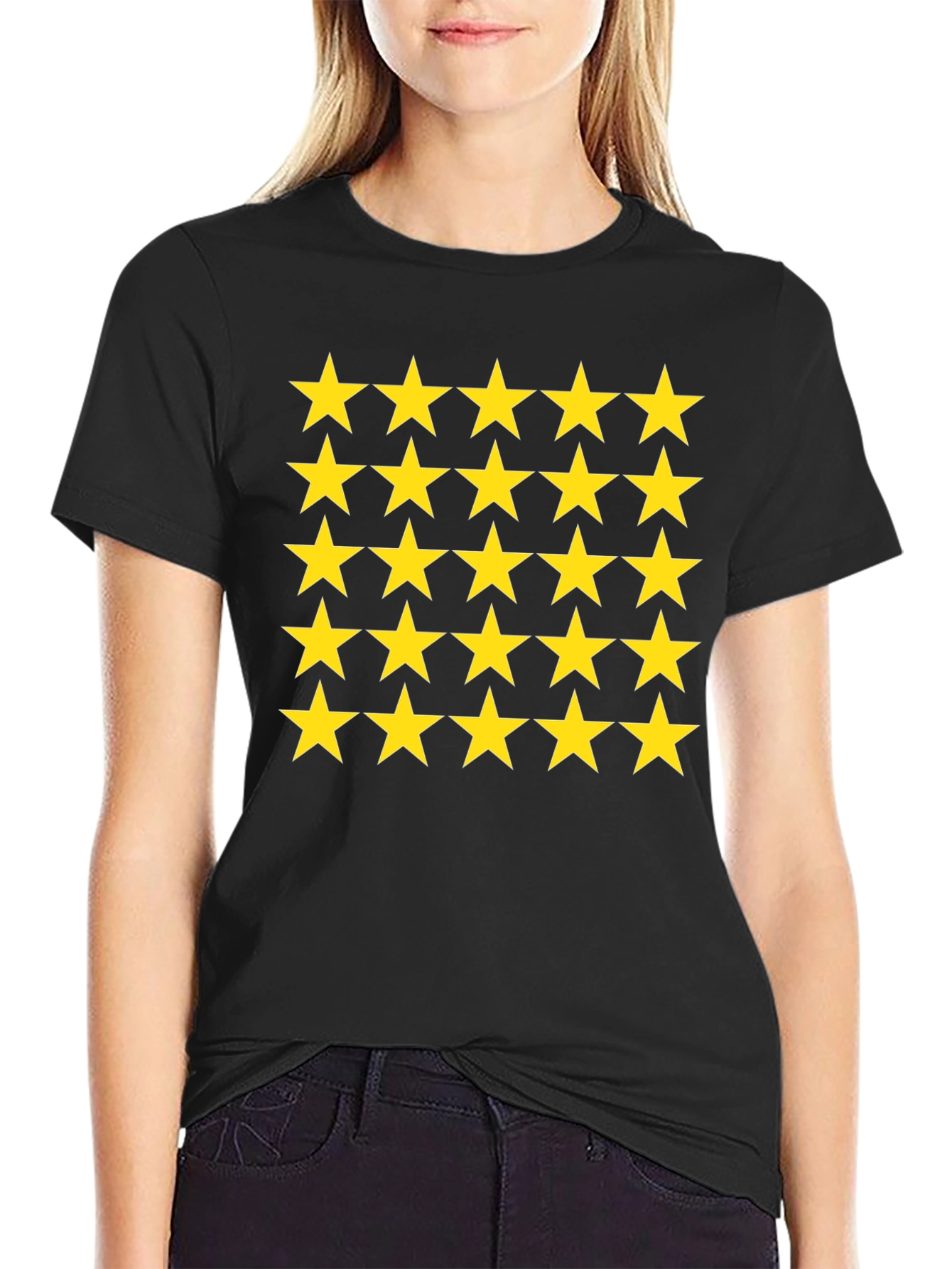 Black Star Pattern Black T-Shirt view 2