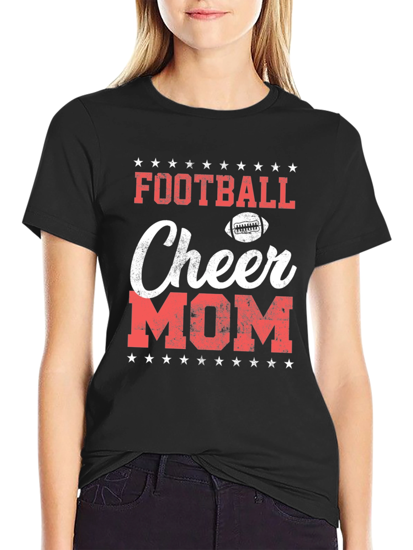 Black Football Cheer Mom T-Shirt - Game Day Apparel view 2