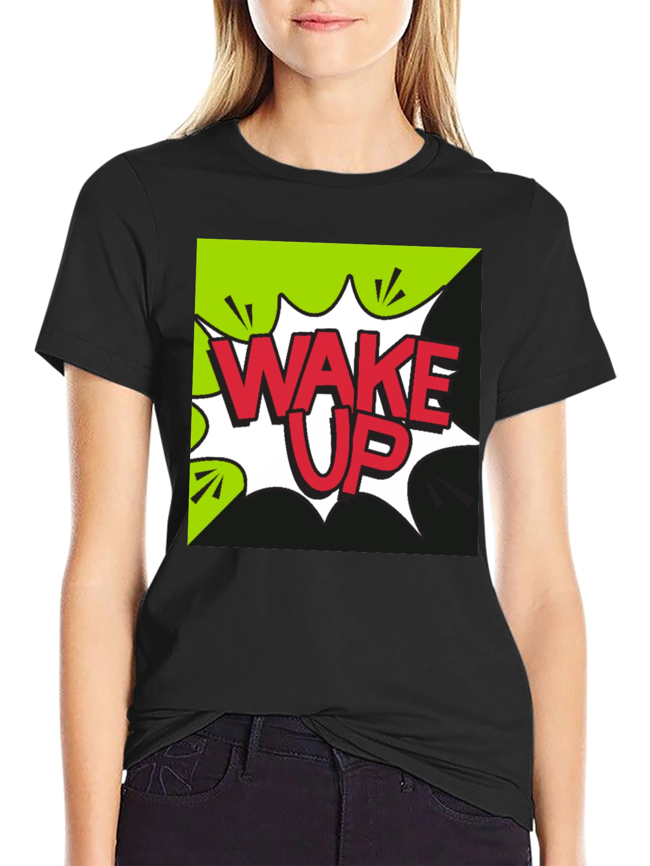 Black Wake Up Graphic Tee - Black Cotton T-Shirt view 2