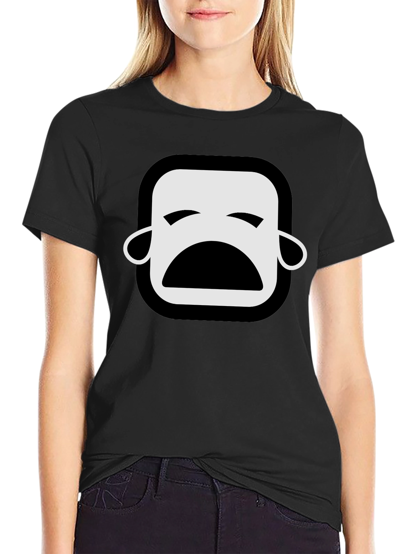 Black Sad Emoji Black T-Shirt - Unisex Graphic Tee view 2