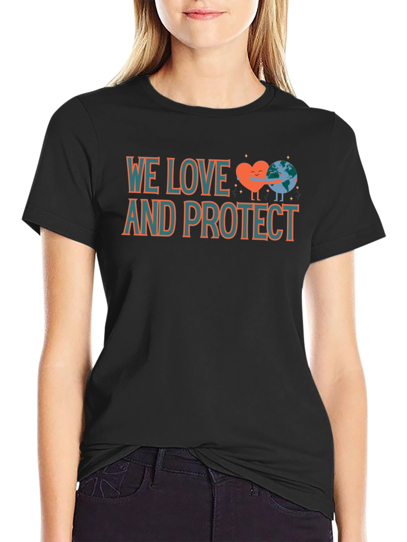 Black We Love and Protect Earth T-Shirt view 2