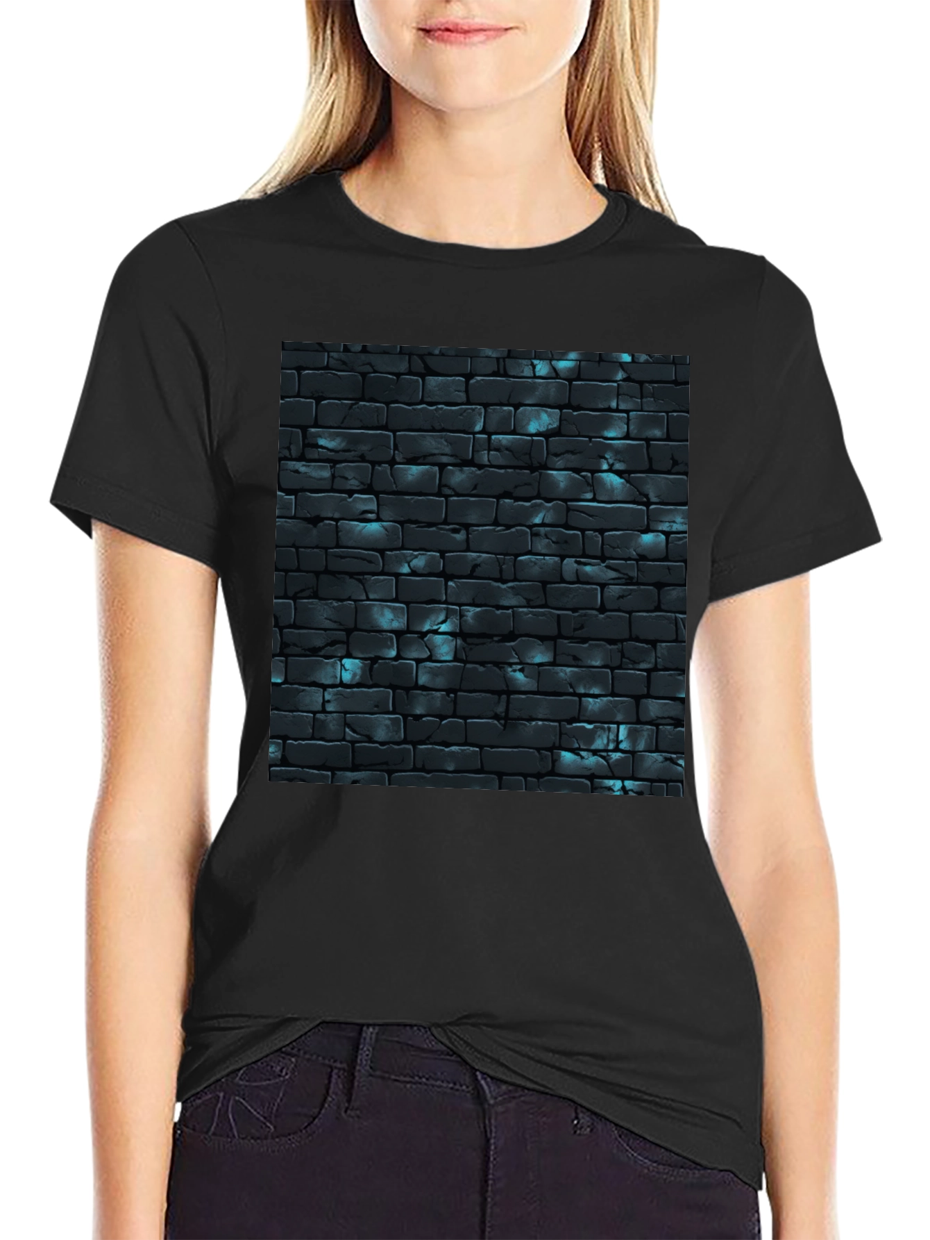 Black Cool Brick Wall Pattern Black T-Shirt view 2