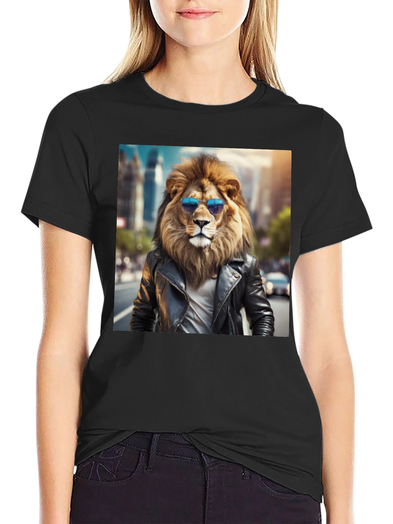 Black Cool Lion Graphic Tee - Street Style view 2