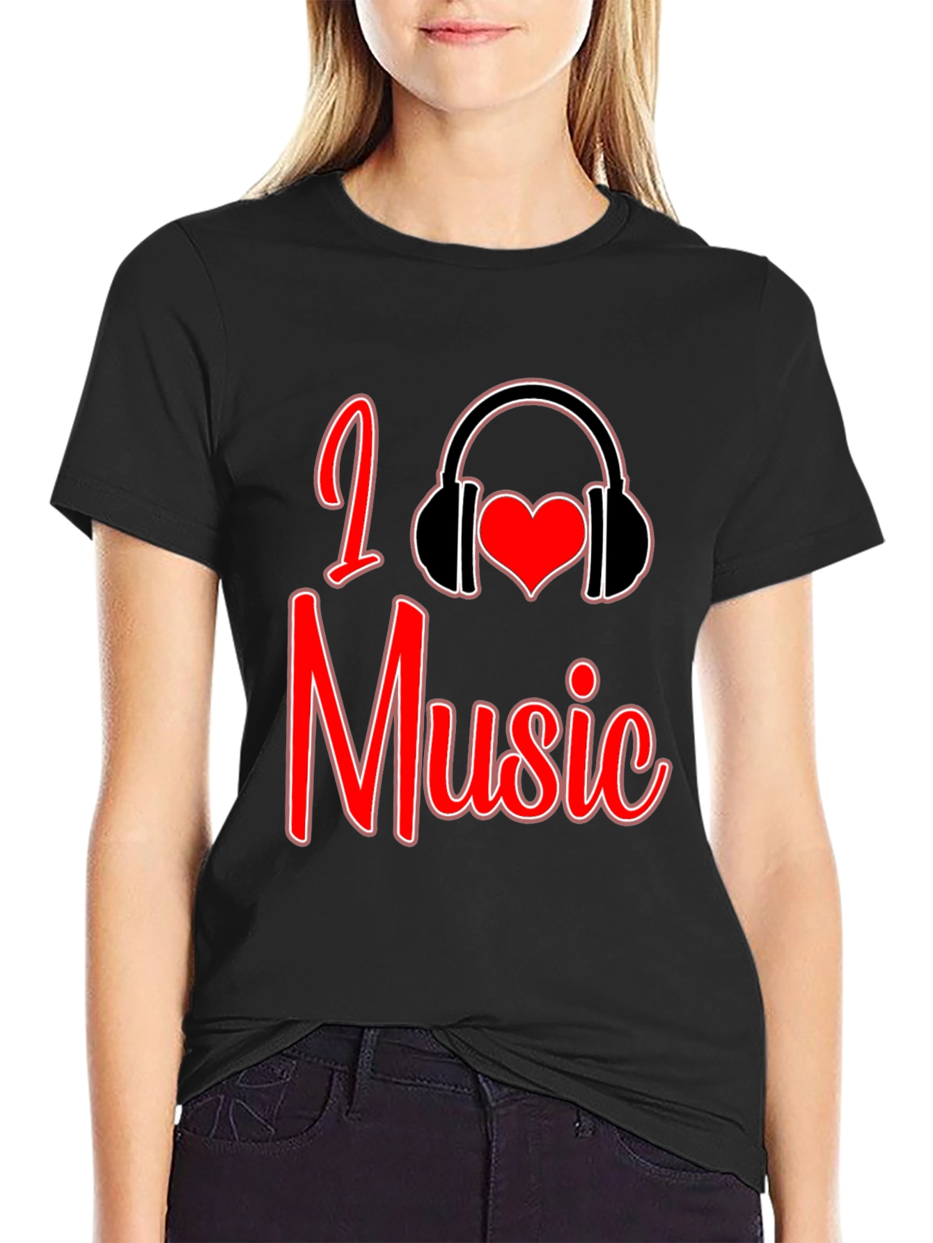 Black I Love Music Graphic T-Shirt view 2
