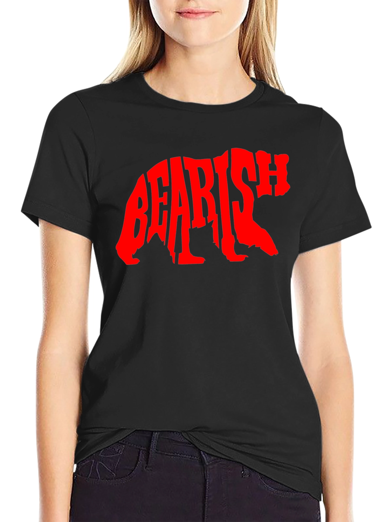 Black Bearish Graphic Tee - Black Cotton T-Shirt view 2
