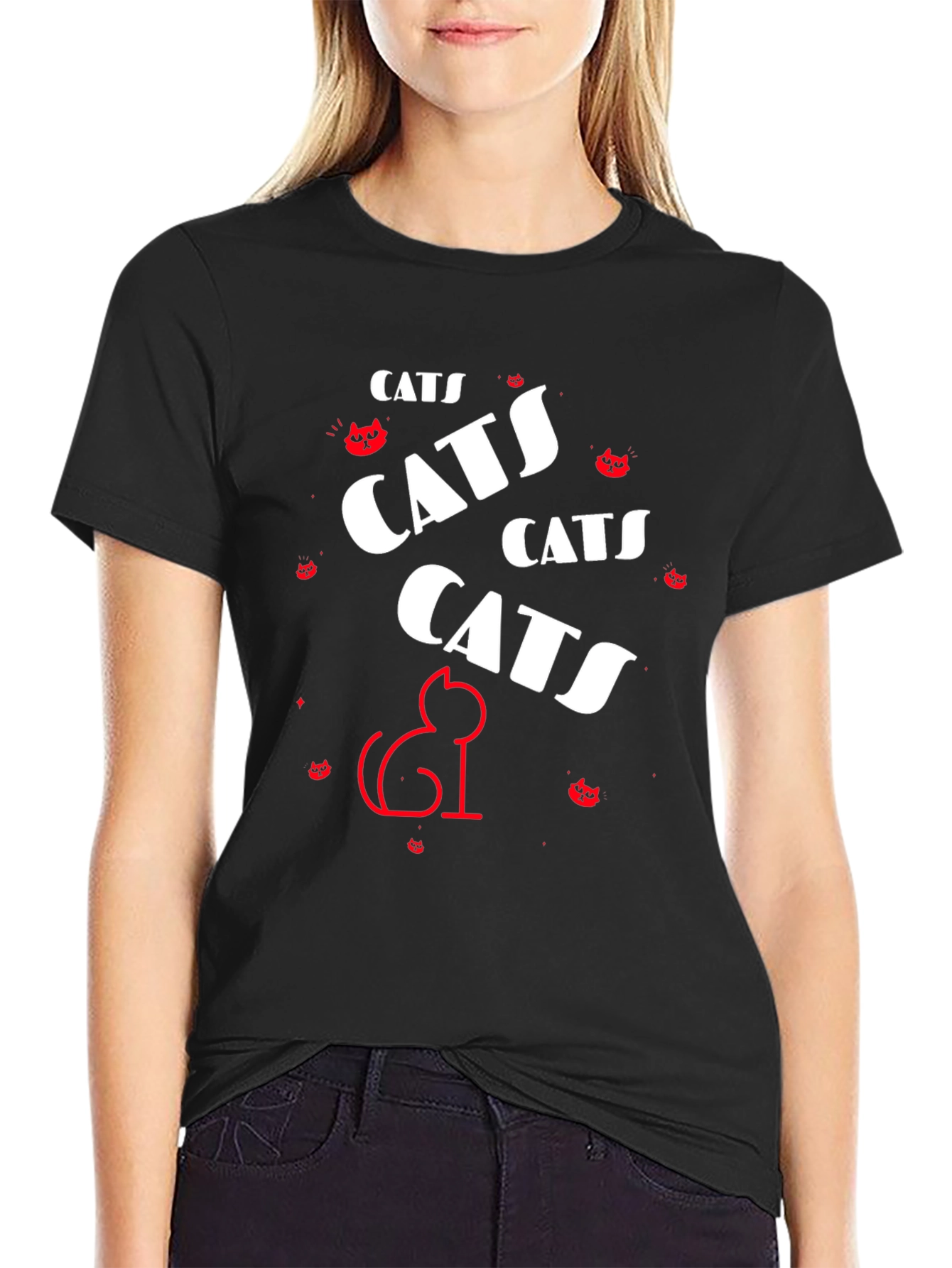 Black Cats Graphic Tee - Black Cotton T-Shirt view 2
