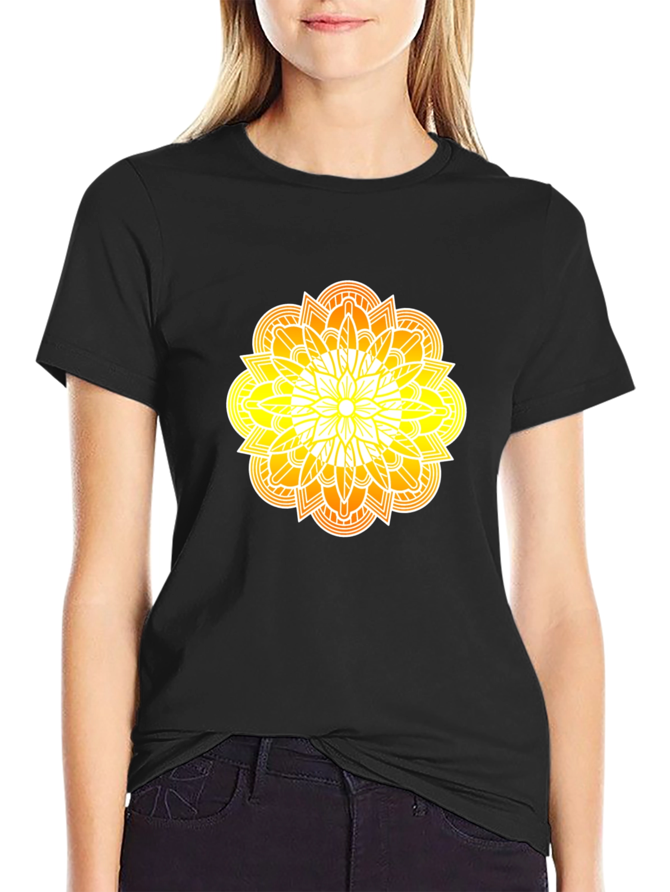 Black Radiant Mandala Graphic Black Tee view 2