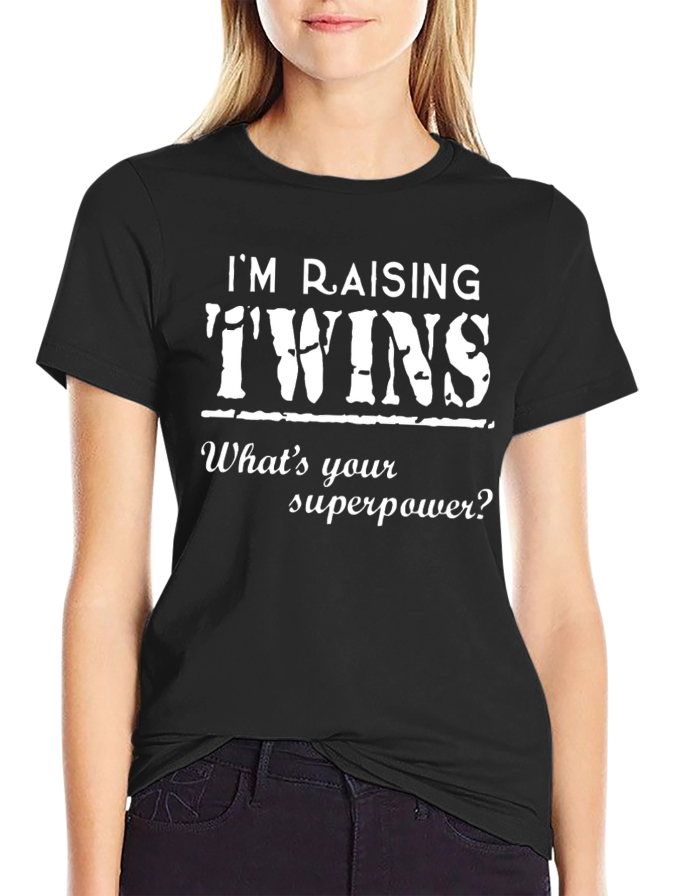 Black I'm Raising Twins T-Shirt Superpower Gift view 2