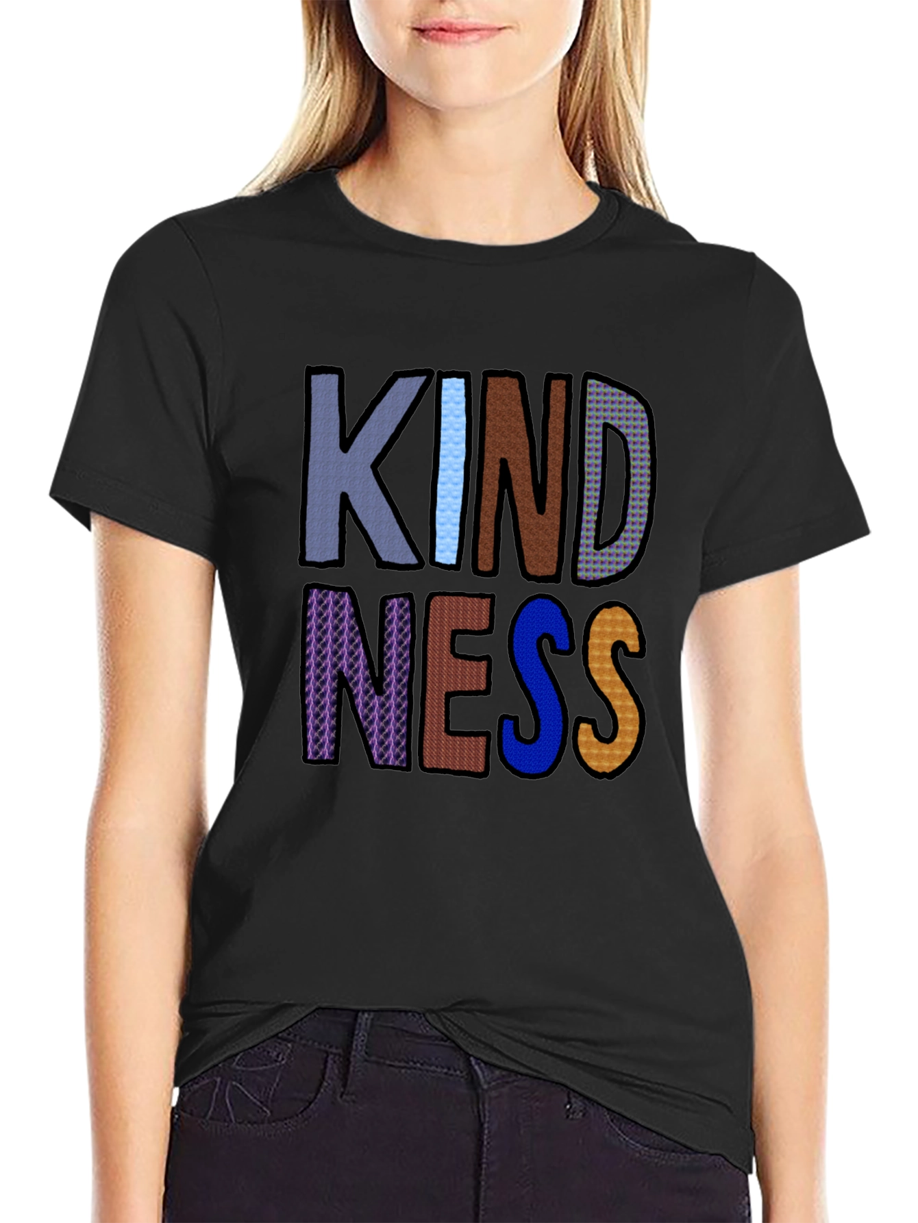 Black Kindness T-Shirt - Colorful Graphic Tee view 2