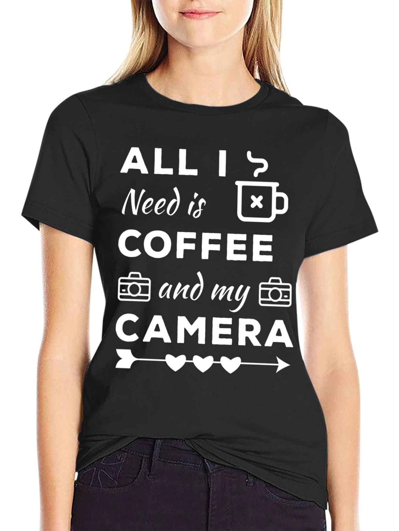 Black All I Need Is Coffee and My Camera T-Shirt view 2