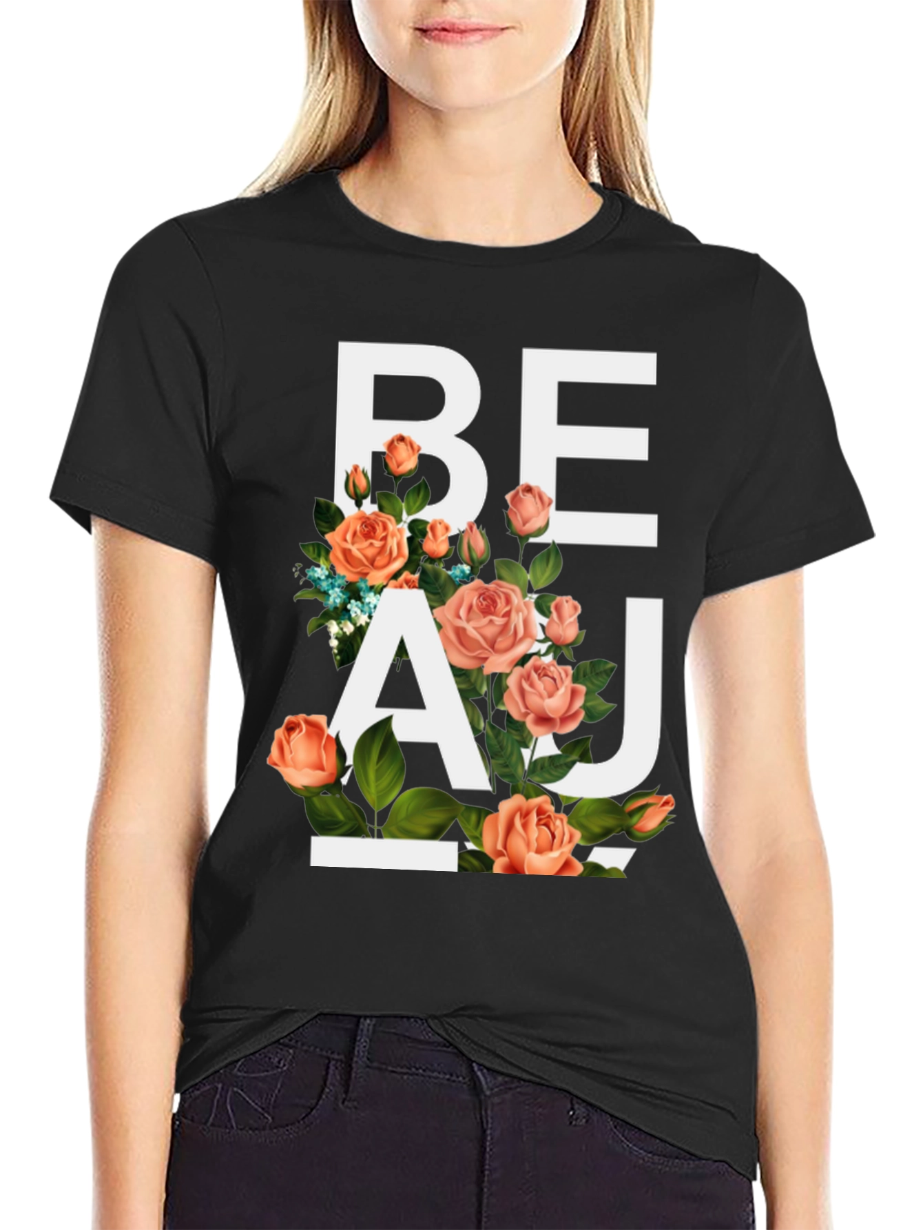 Black Floral Beau T-Shirt - Stylish Graphic Tee view 2