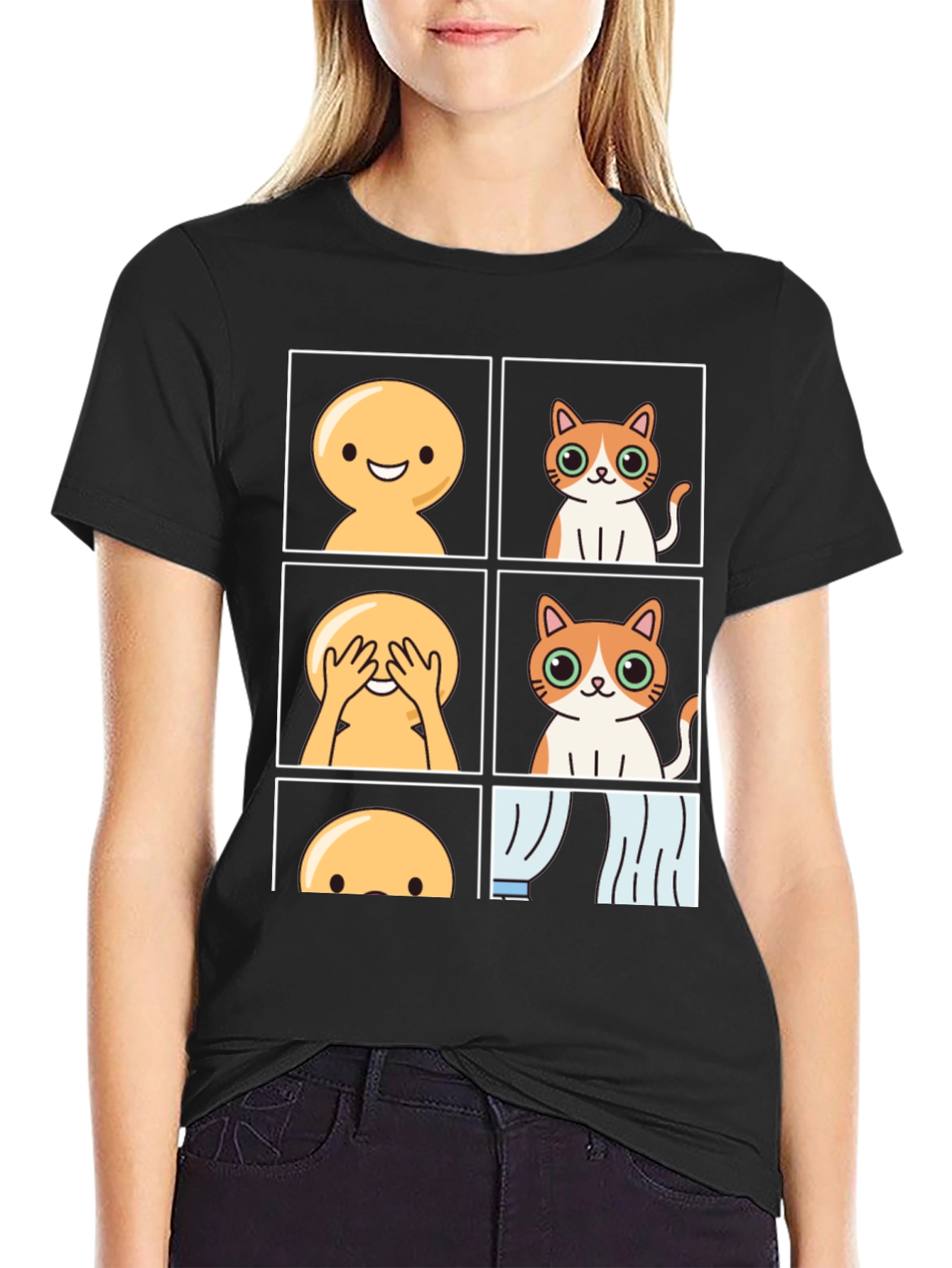 Black Peek-a-boo Cat T-Shirt: Soft Cotton, Fun Design view 2
