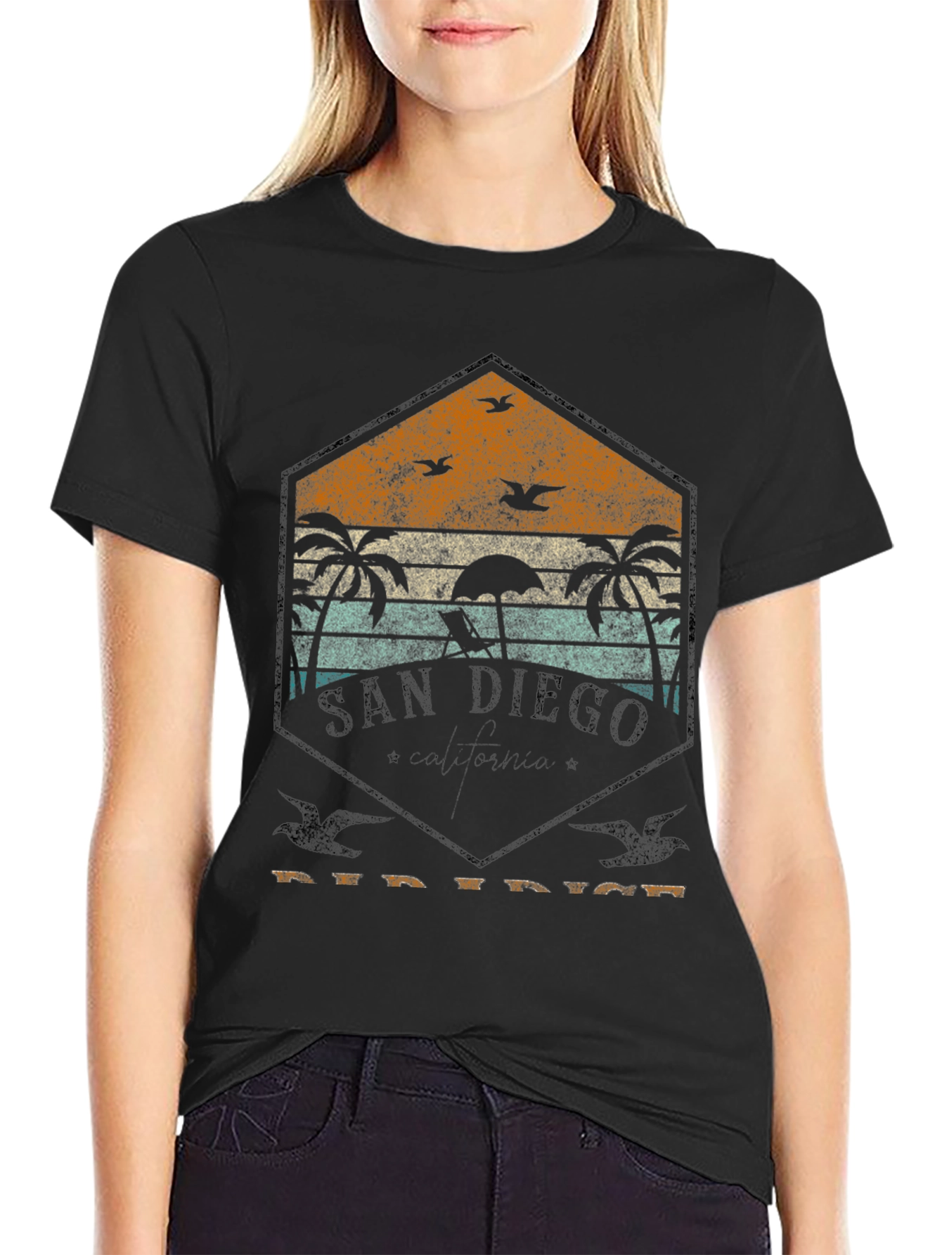Black San Diego Retro Beach T-Shirt view 2