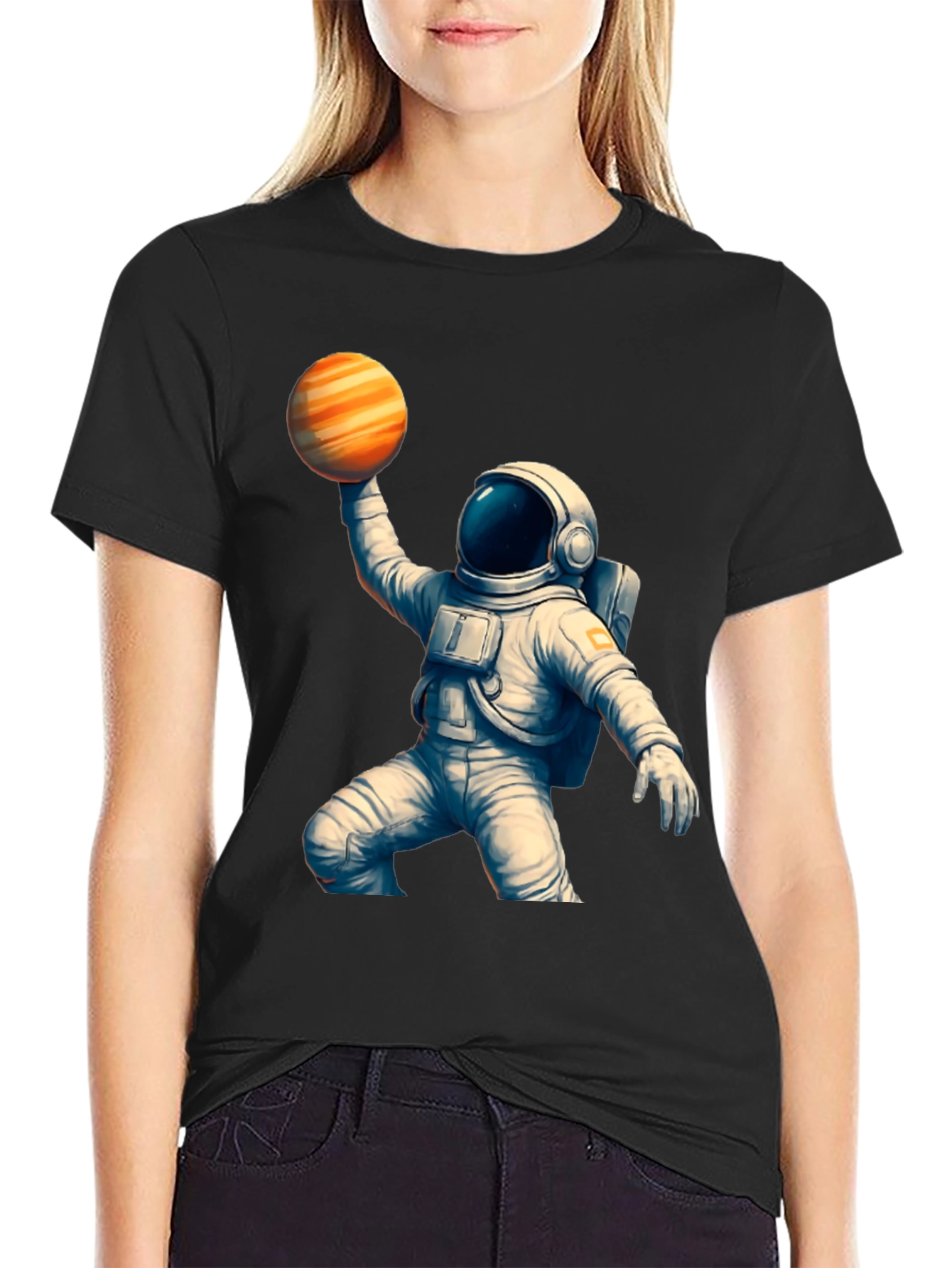 Black Astronaut Holding Planet T-Shirt - Space Lover Gift view 2