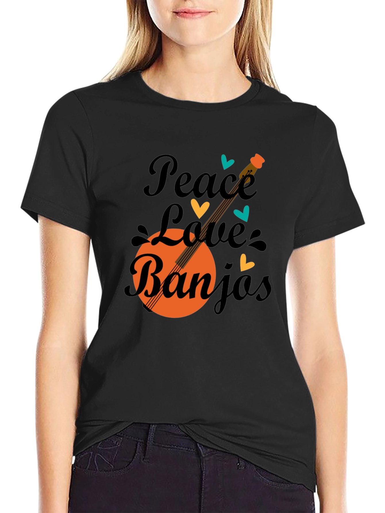 Black Peace Love Banjos T-Shirt - Black view 2