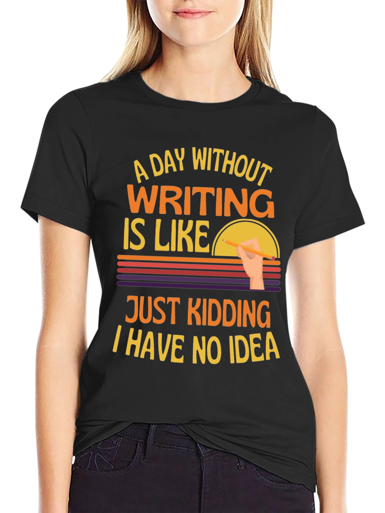 Black Funny Writing T-Shirt - A Day Without Writing view 2