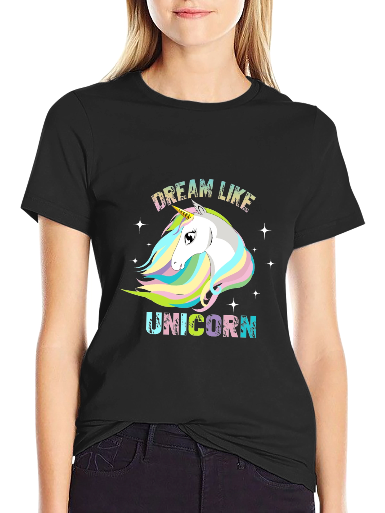 Black Dream Like Unicorn Black T-Shirt view 2