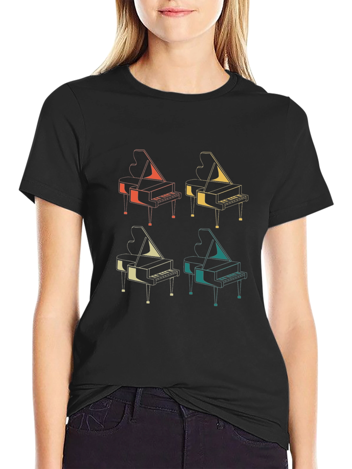 Black Retro Piano T-Shirt - Music Lover's Tee view 2