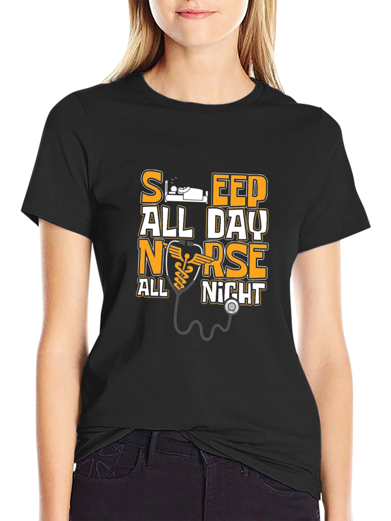 Black Sleep All Day Nurse All Night T-Shirt view 2