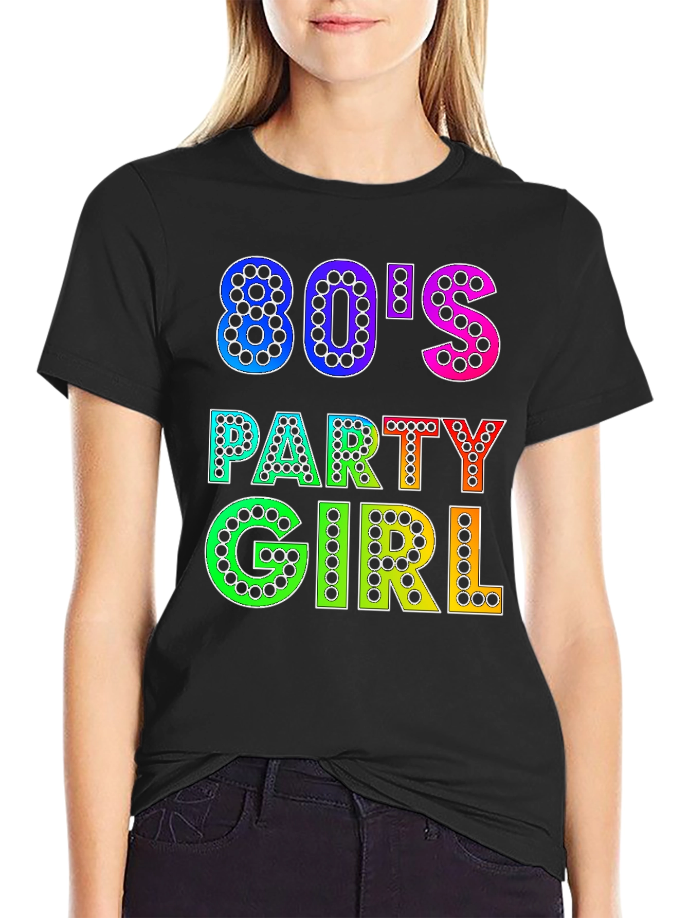 Black 80's Party Girl Graphic Tee - Retro Style view 2