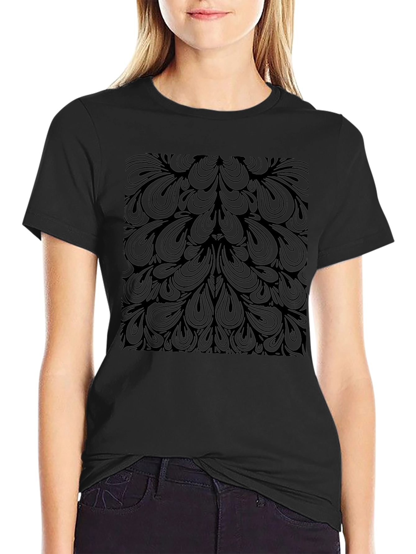 Black Abstract Pattern Graphic Tee - Black Cotton Blend view 2