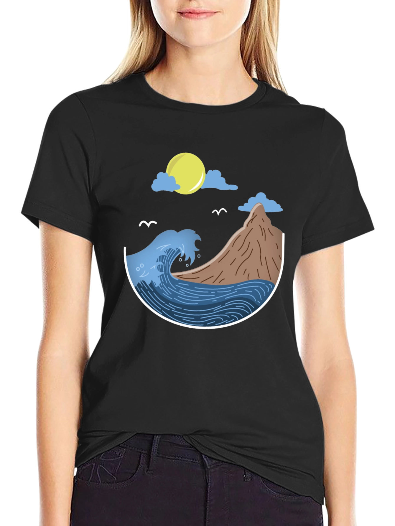 Black Ocean Scene Graphic T-Shirt - Black view 2