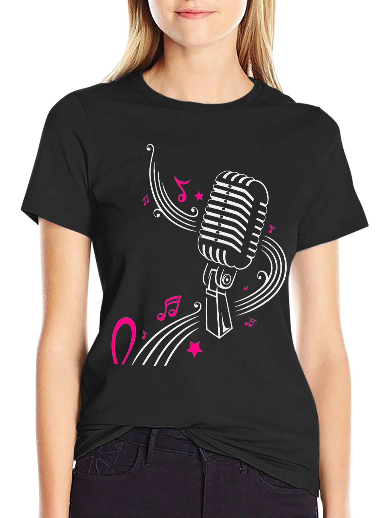 Black Retro Microphone Graphic Tee - Black view 2
