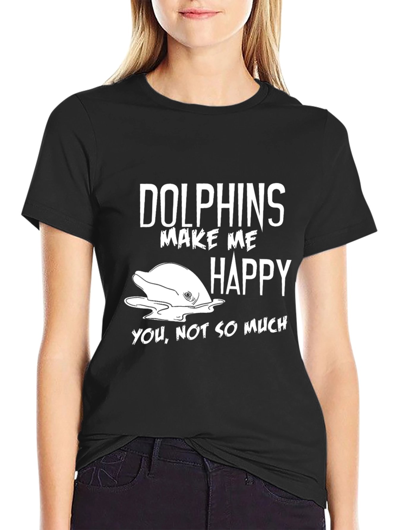 Black Dolphins Make Me Happy T-Shirt view 2