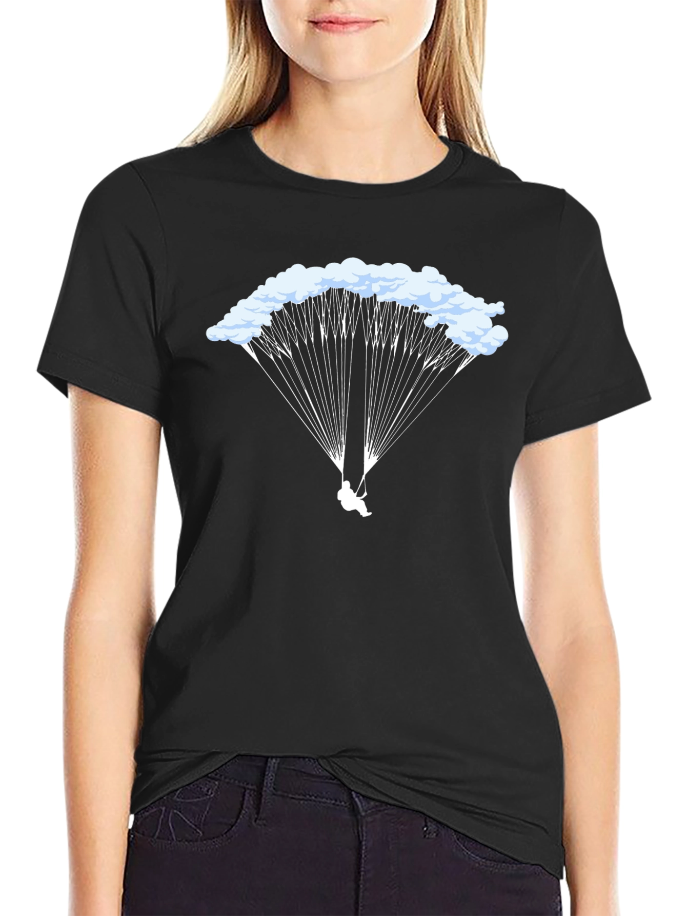 Black Parachute Graphic Tee - Skydiving T-Shirt view 2