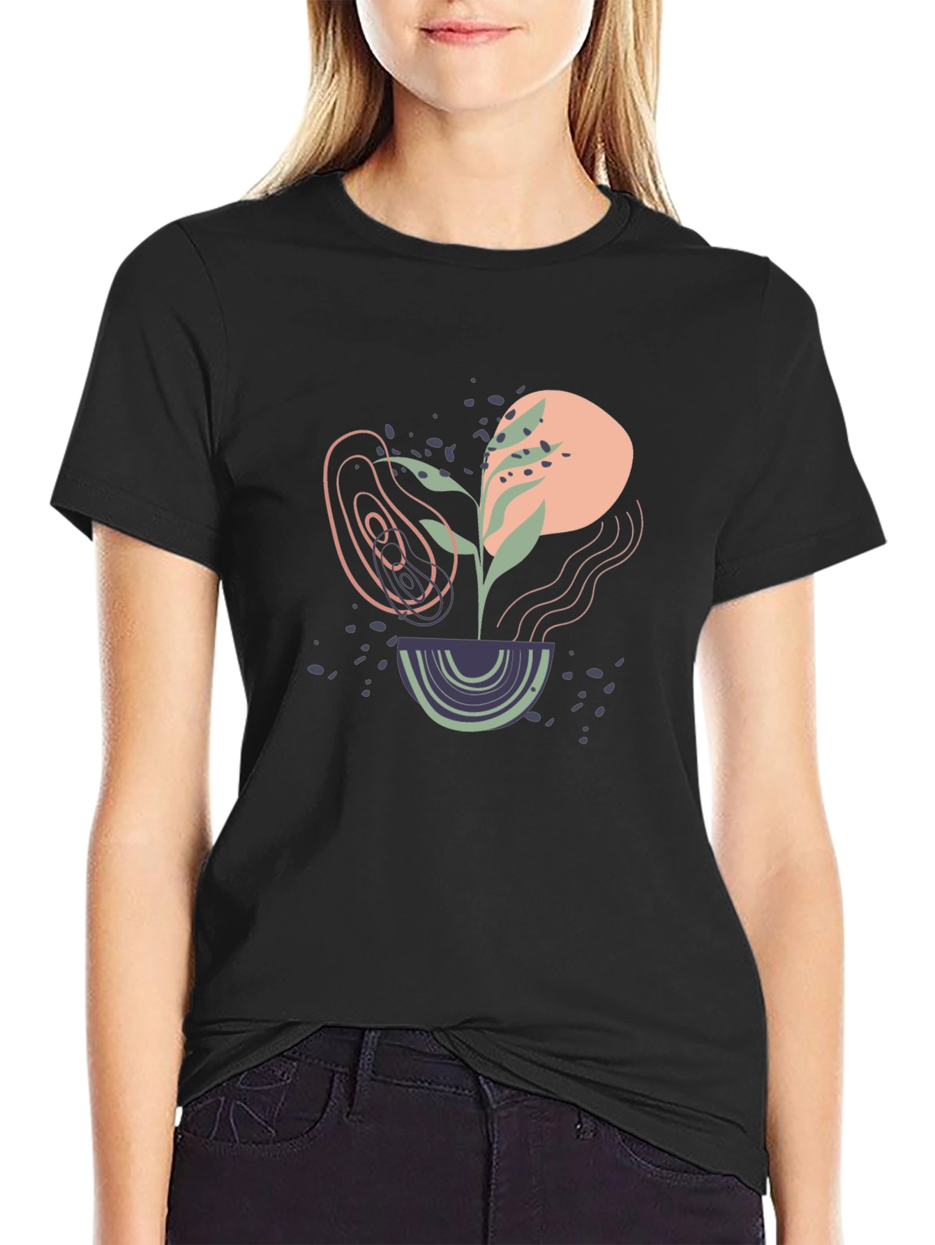 Black Abstract Plant Graphic Black Tee view 2