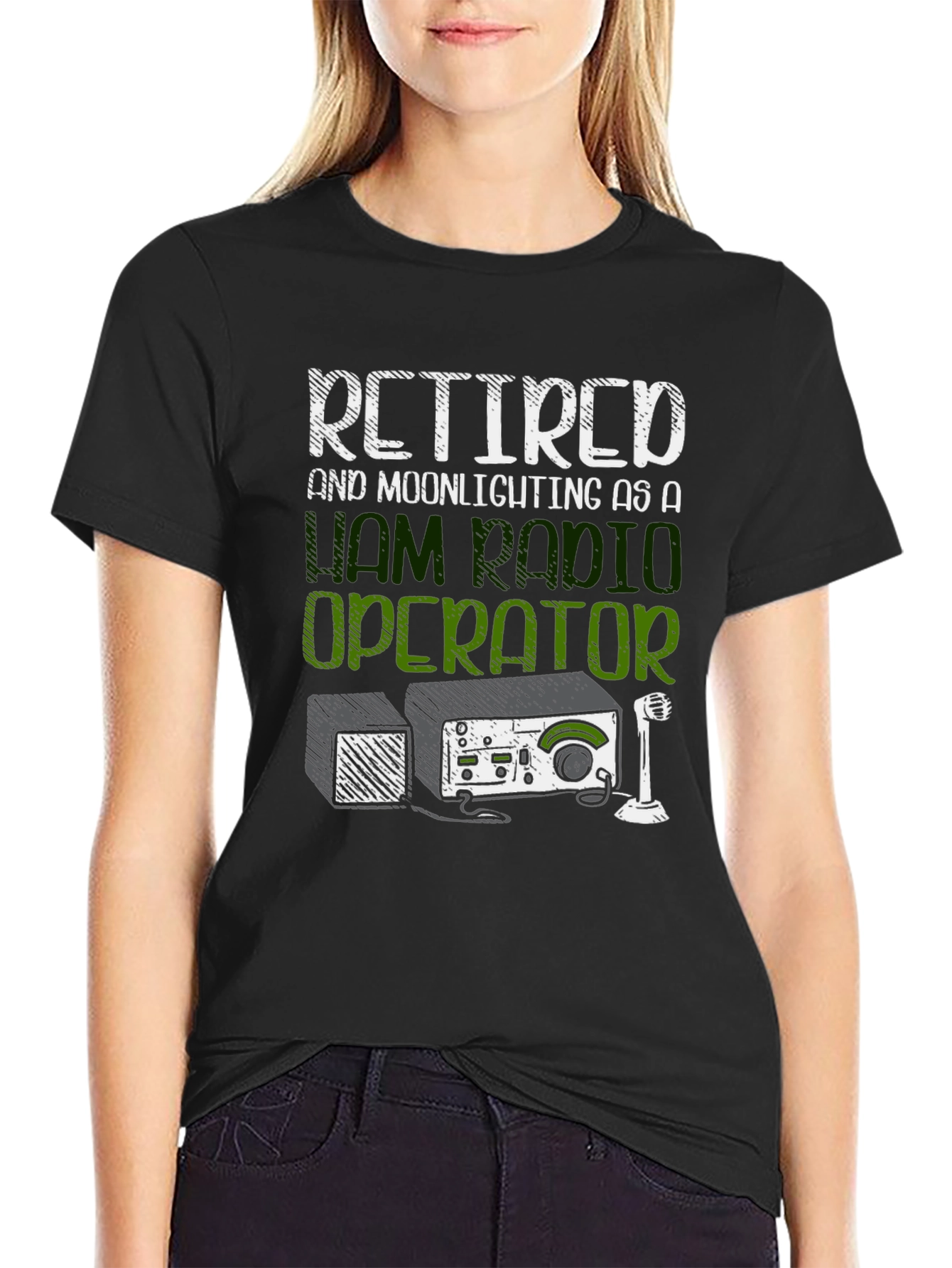 Black Retired Ham Radio Operator T-Shirt view 2