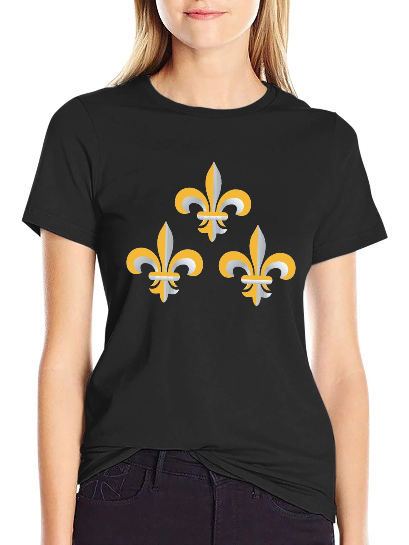 Black Fleur-de-Lis Graphic Tee - Stylish Black T-Shirt view 2