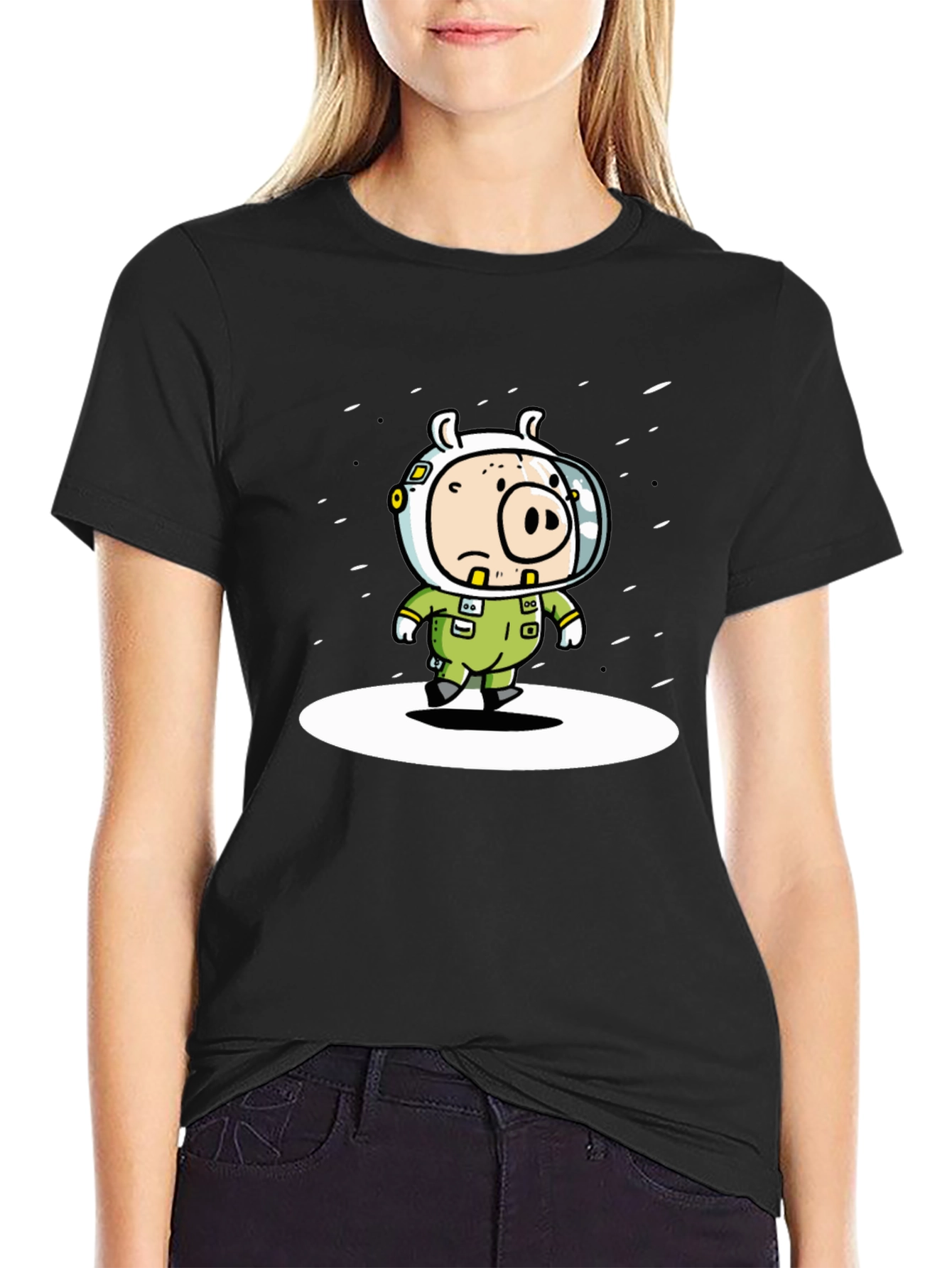 Black Astronaut Pig Graphic T-Shirt - Space Adventure Tee view 2