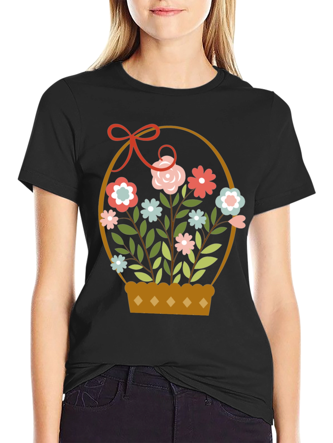 Black Floral Basket T-Shirt view 2