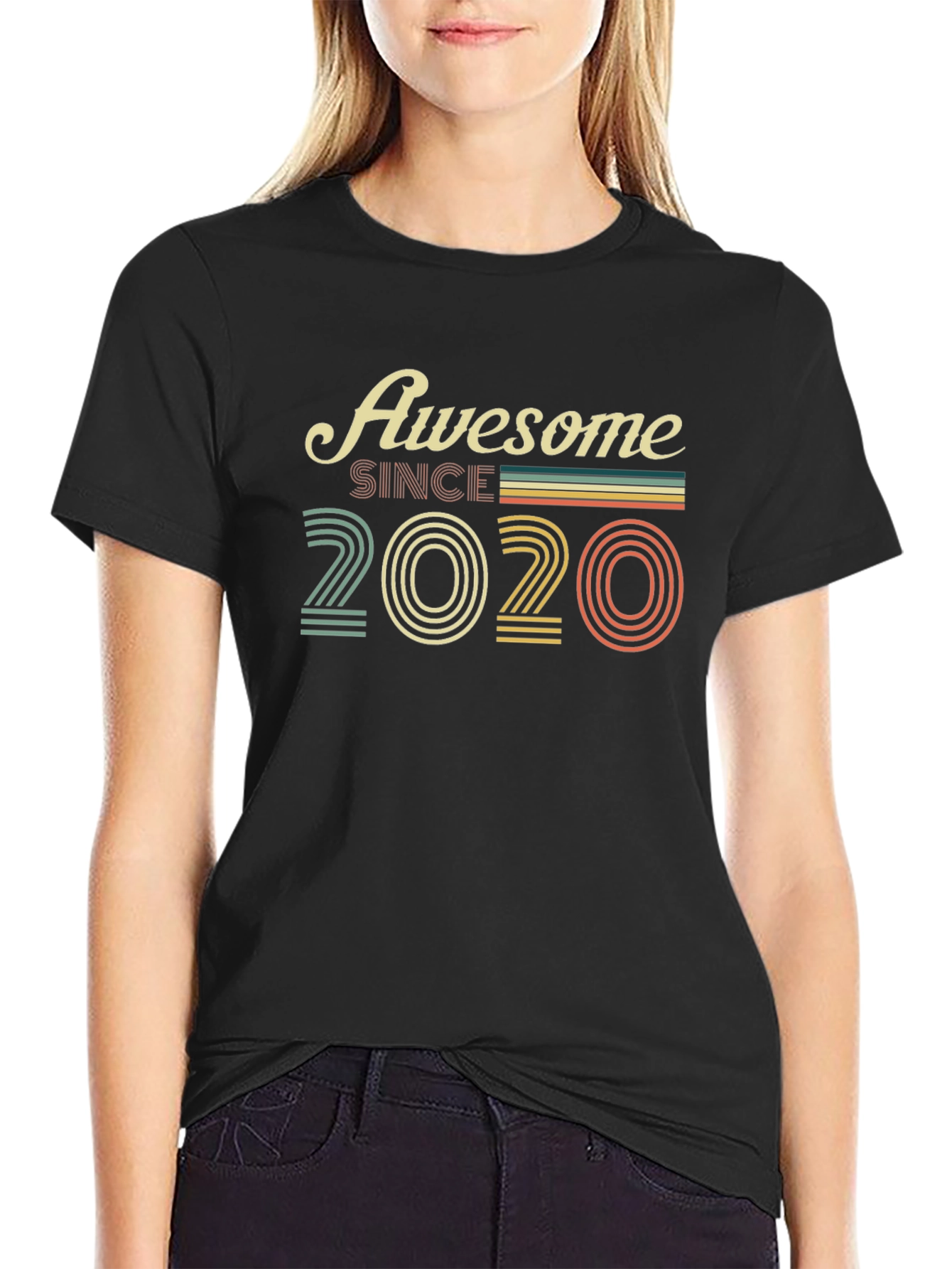 Black Awesome Since 2020 Black T-Shirt view 2
